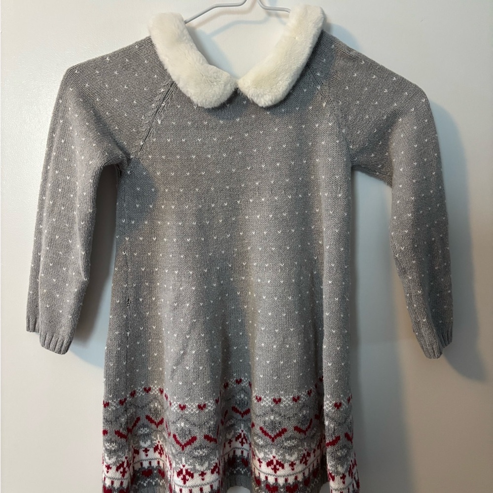 Vtg Aspen Kids Fur Trim Nordic Print Style Winter Cozy Sweater Dress 4T